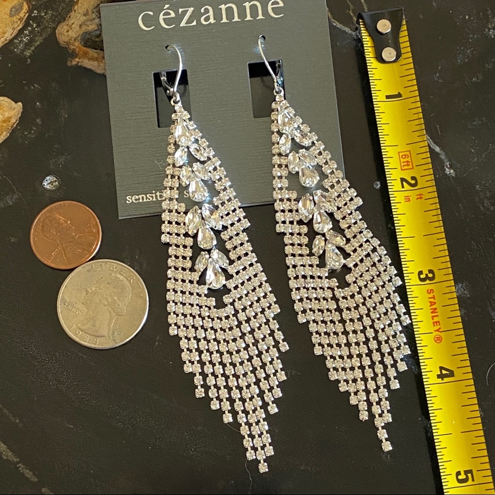 CEZANNE Long Dangly Blingy Articulated Rhinestone Earrings NWT